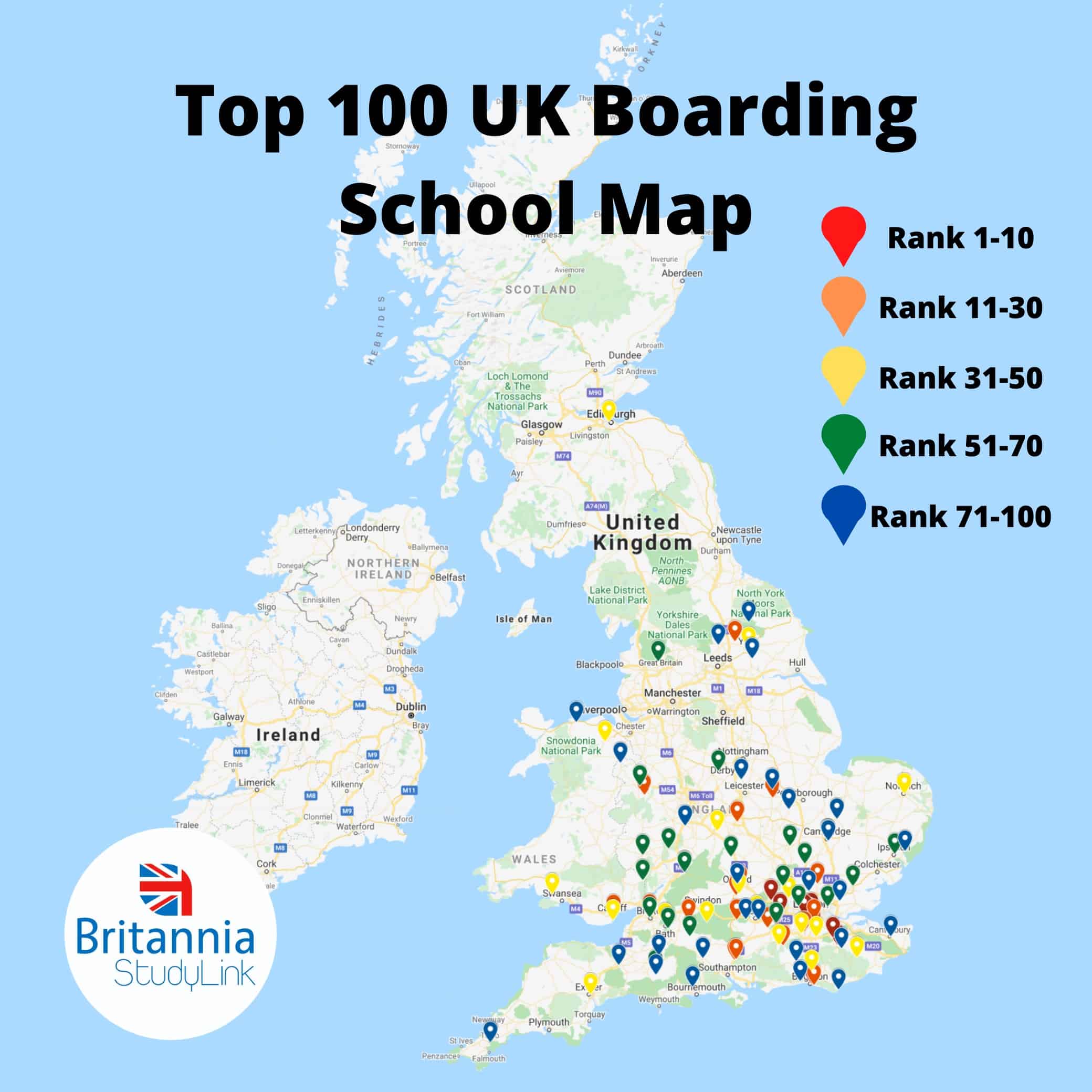 Top 100 UK Boarding School Map